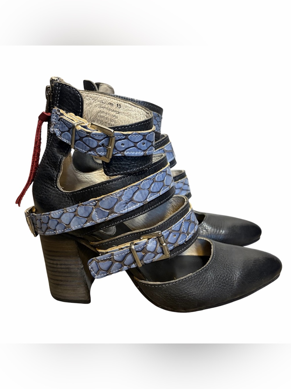 Freebird Jaclynn leather heeled pointed toe booties navy multi size 10